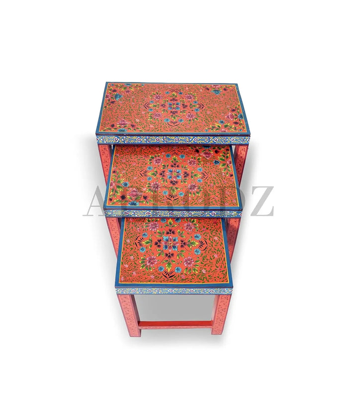 Translation missing: en.APRODZ Wooden Nesting Table Set of 3 Stools Portable Bedside End Table for Living Room Furniture (Multicolor)