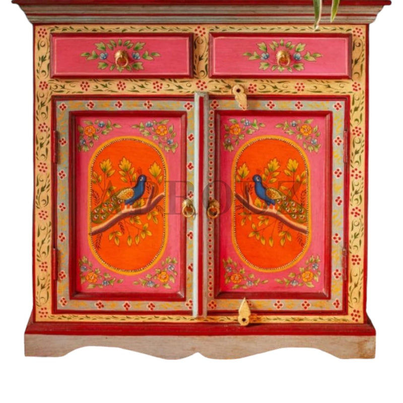Wooden Handpainted Storage Cabinet with Door and Drawer Storage (Multicolor) 