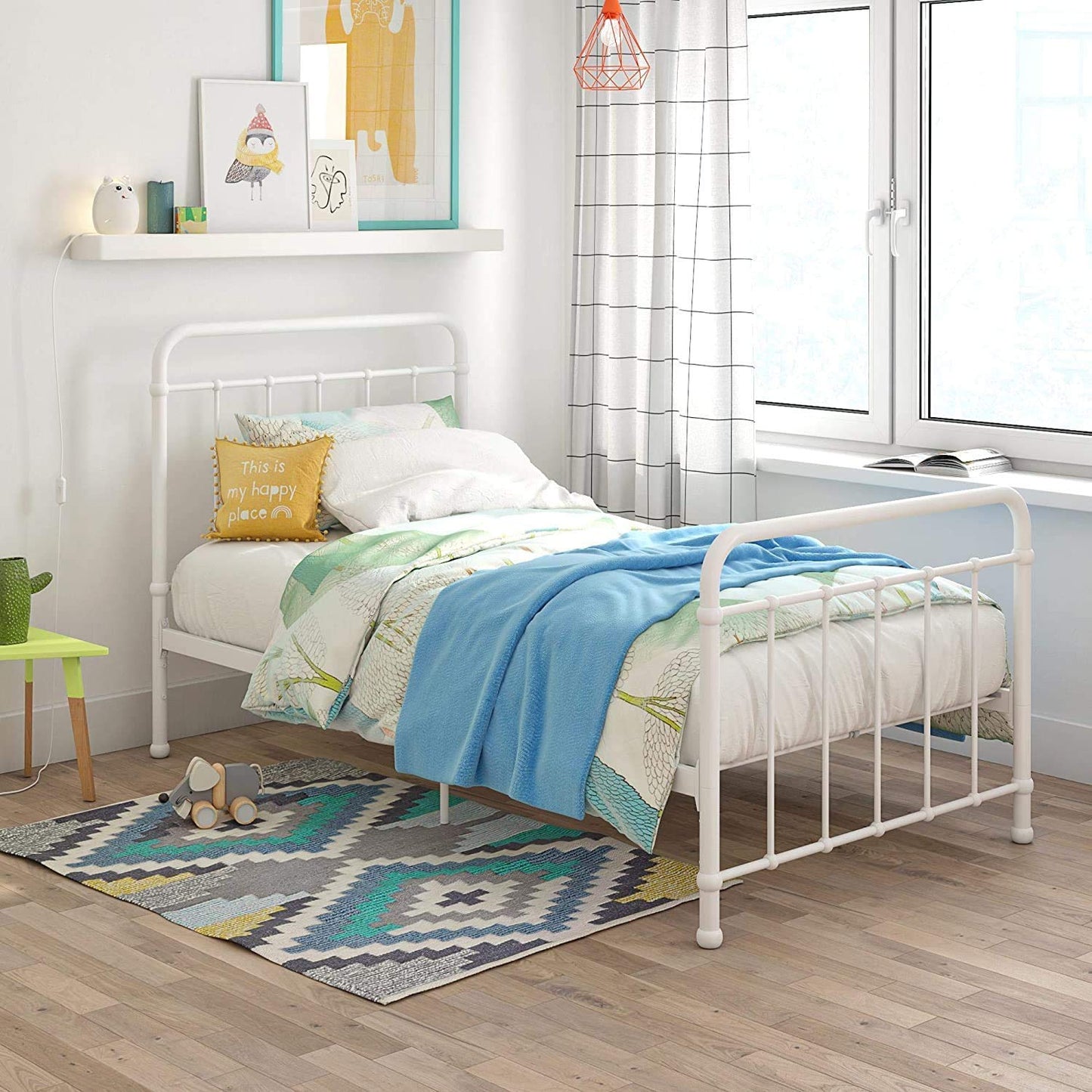 Marks Elegant Metal Bed Frame with Headboard & Footboard 