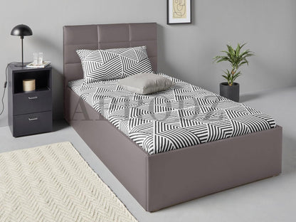 APRODZ Upholstered Single Size Bed with Box Storage (Light Grey Leatherette)