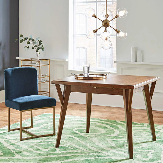 Translation missing: en.APRODZ Eastern Modern Dining Room Kitchen Chairs, Velvet, 32 Inch Height, Set of 2, Blue, Bronze Metal