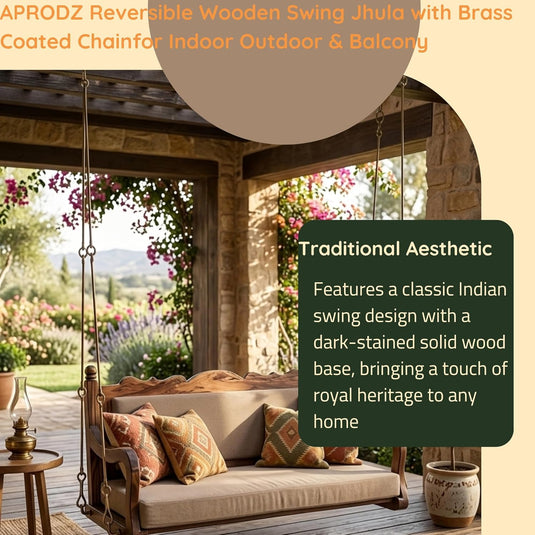 Translation missing: en.Sheesham Wood Jhula for Adults for Home Swing Jhula for Indoor Outdoor &amp; Balcony Traditional Hammock House Swings Jhula| House Backyard Swings for Adults (Walnut Finish) 