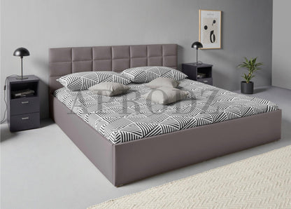 APRODZ Upholstered Single Size Bed with Box Storage (Light Grey Leatherette)