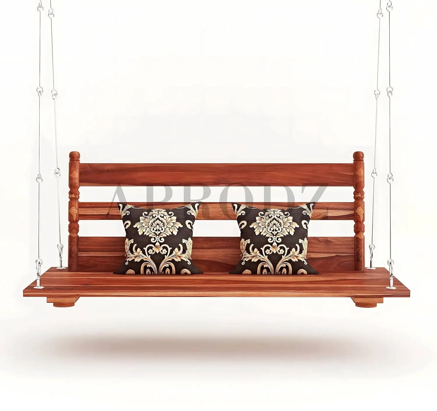 3 Seater Swing Brass Coated Wooden Jhula for Indoor Outdoor & Balcony | House Swings for Adults (52 Inches) 