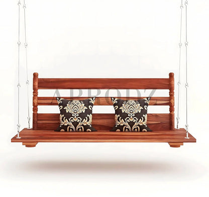3 Seater Swing Brass Coated Wooden Jhula for Indoor Outdoor & Balcony | House Swings for Adults (52 Inches) 