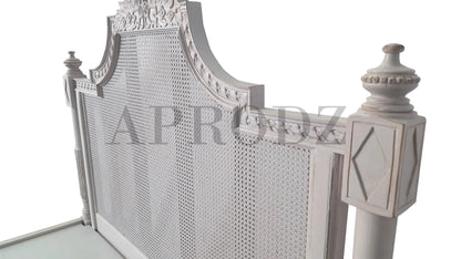 Hand-Carved French Cane Bed - Exquisite Artisan Design - Premium Queen Size Mango Wood in Light Grey 