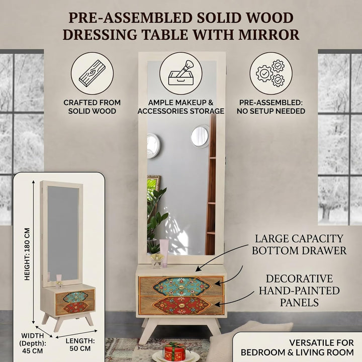 Translation missing: en.Hand-Painted Solid Wood Dressing Table with Two Drawer Storage for Living Room (White + 