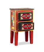 Hand-Painted Wooden Side Table "“ Artistic Bedside Table with Drawer Storage for Living Room 