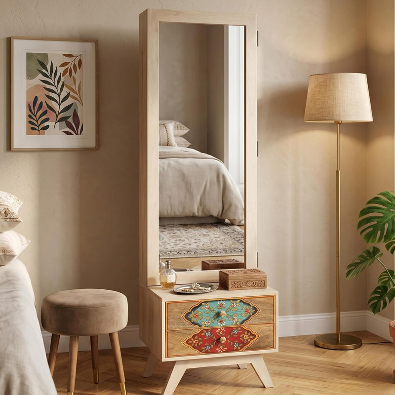 Hand-Painted Solid Wood Dressing Table with Two Drawer Storage for Living Room (White + 