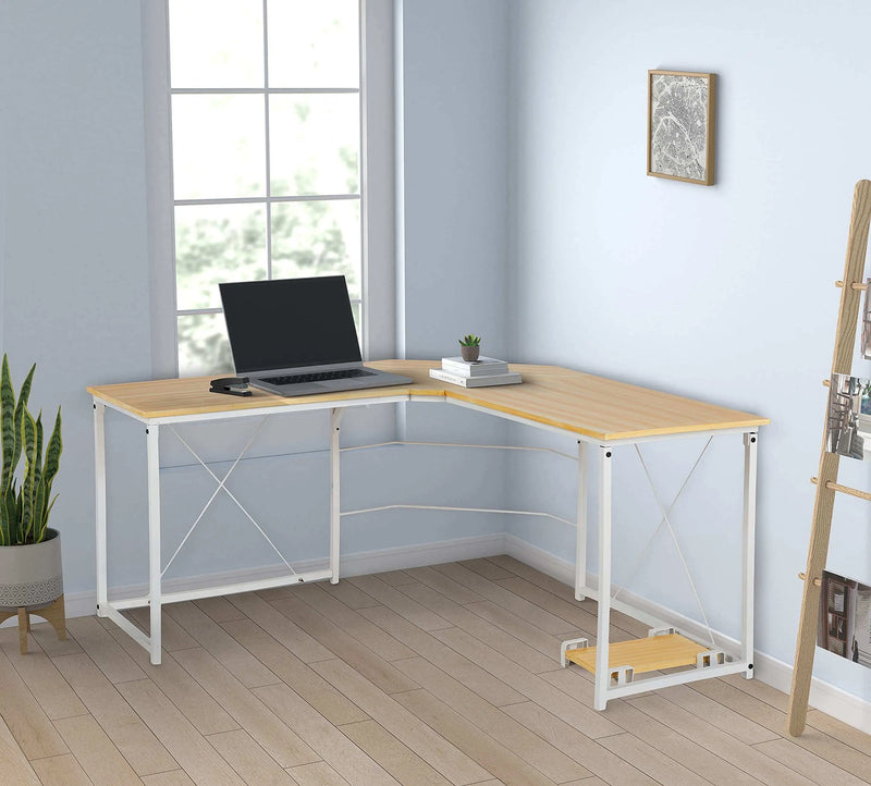 Aprodz Duane 59 x 59 inches Large L-Shaped Desk Computer Desk L Desk Office Desk Workstation Desk, Oak
