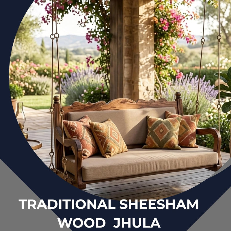Sheesham Wood Jhula for Adults for Home Swing Jhula for Indoor Outdoor & Balcony Traditional Hammock House Swings Jhula| House Backyard Swings for Adults (Walnut Finish) 