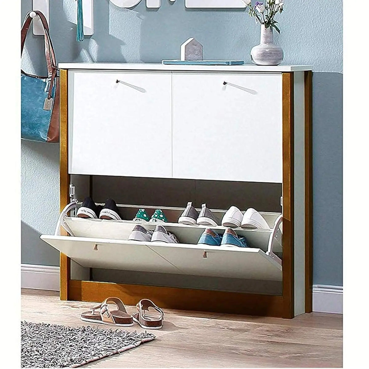 Mango Wood Alasta Shoe Cabinet for Home | Shoe Rack Organiser | White Finish