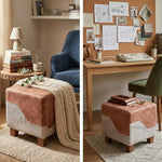 Square Printed Ottoman Stool Upholstered Foam Cushioned Pouffes for Living Room | Puffy Muddha Stool for Footrest & Sitting, Velvet Pouf Stool, Furniture for Home Decor, Office Set of 2 (Light Brown + Beige) 