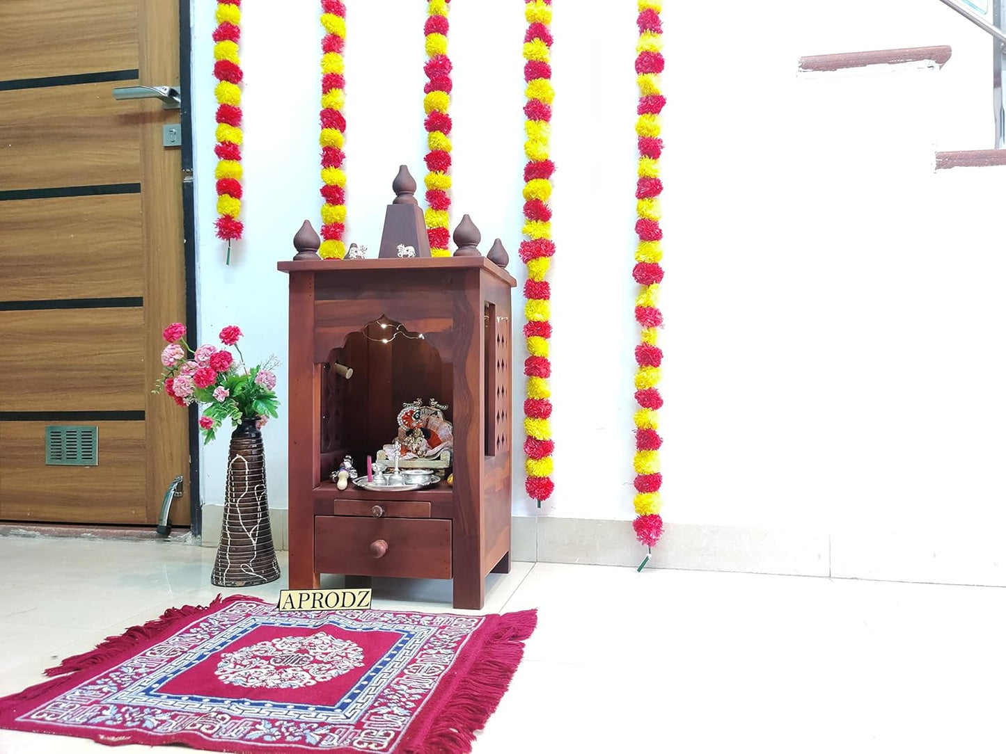 Handcrafted Sheesham Wood Temple with Storage for Pooja Room | Temple for Home | Pooja Mandir (Standard, Mahogany)