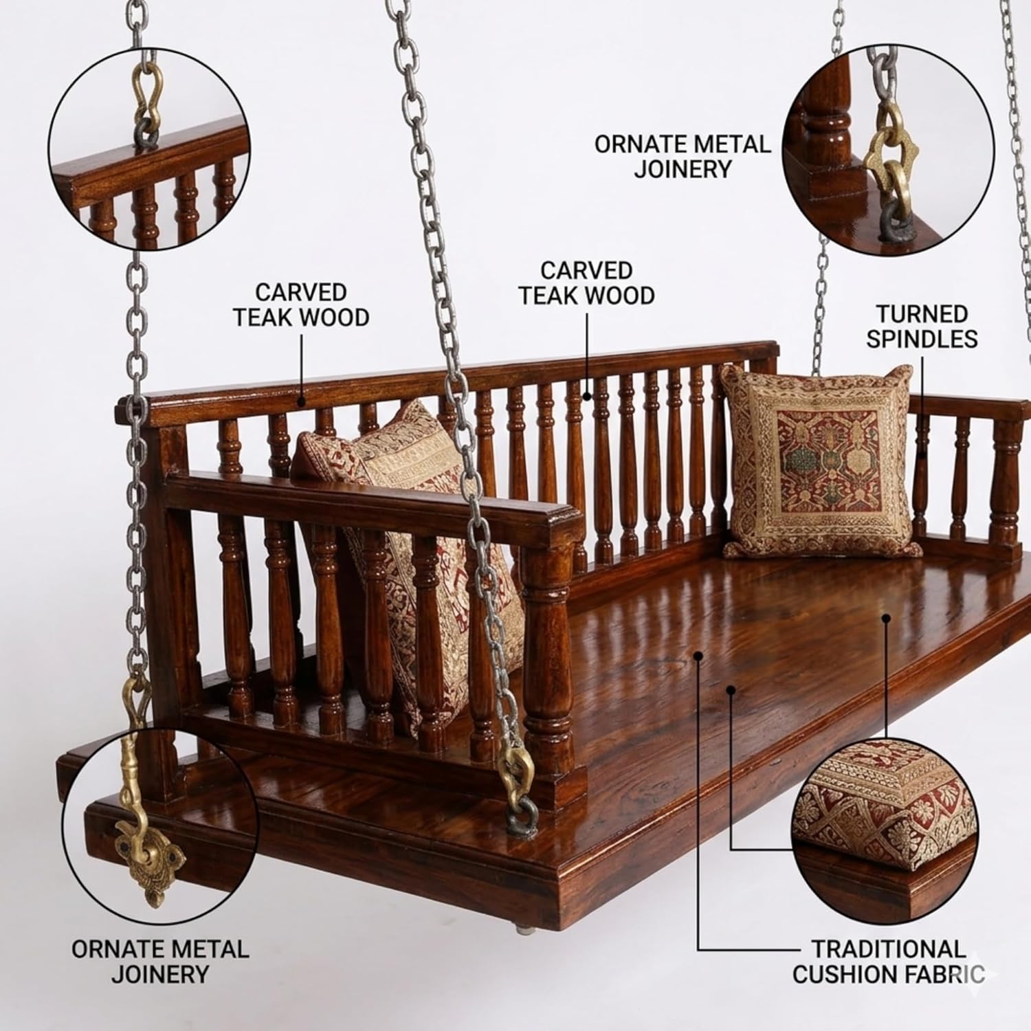 Wooden Swing Jhula for Indoor Outdoor & Balcony | House Swings for Adults (Teak) (DIY) 