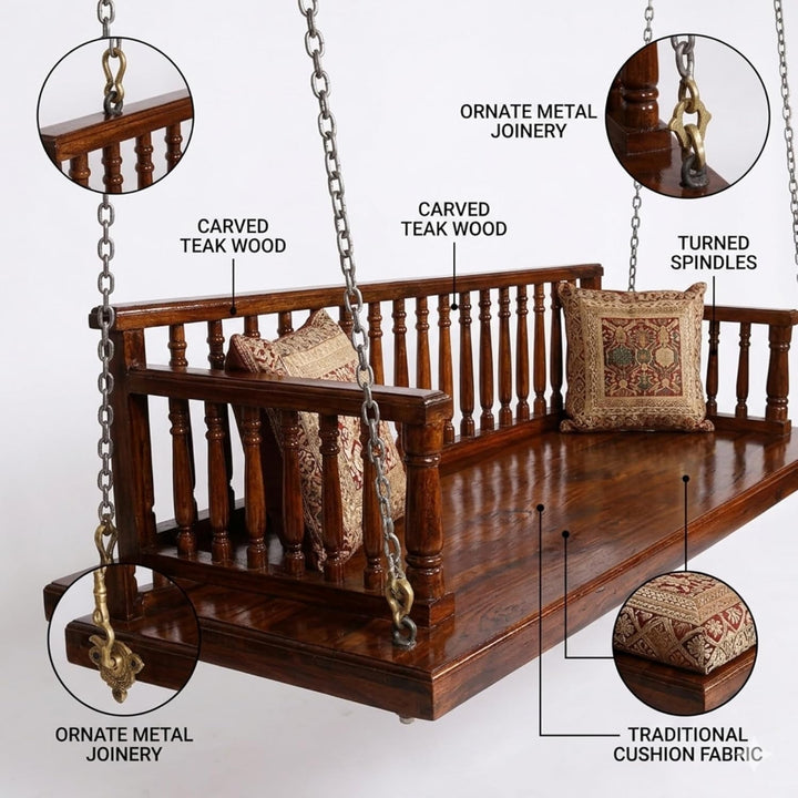 Translation missing: en.Wooden Swing Jhula for Indoor Outdoor &amp; Balcony | House Swings for Adults (Teak) (DIY) 
