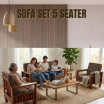 Kitarp Sheesham Wood Sofa Set 5 Seater Velvet Upholstered Sofa with Tufted Backrest Cushioned Seating Tipped Legs Couch for Living Room & Lounge (Suede) 