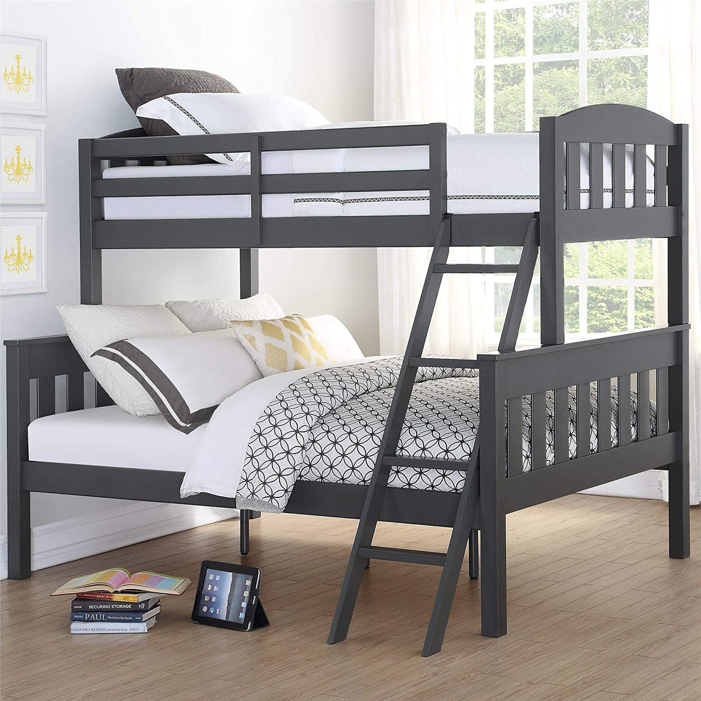 APRODZ Mango Wood Coedlac Kids Bunk Beds with Ladder for Bedroom | Grey Finish