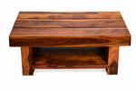 Solid Sheesham Wood Coffee Table in Teak Finish | Rustic Plank-Top Center Table with Bottom Storage Shelf for Living Room & Office Lounge | Heavy Duty Wooden Tea Table 