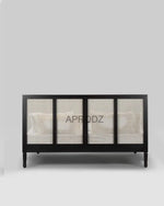 Mango Wood and Rattan Cane King Size & Queen Size Bed Frame, Black Finish 
