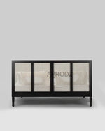 Mango Wood and Rattan Cane King Size & Queen Size Bed Frame, Black Finish 