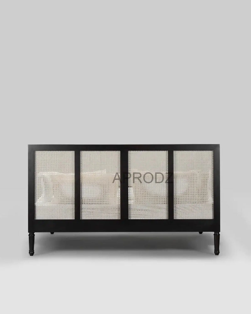 Mango Wood and Rattan Cane King Size & Queen Size Bed Frame, Black Finish 