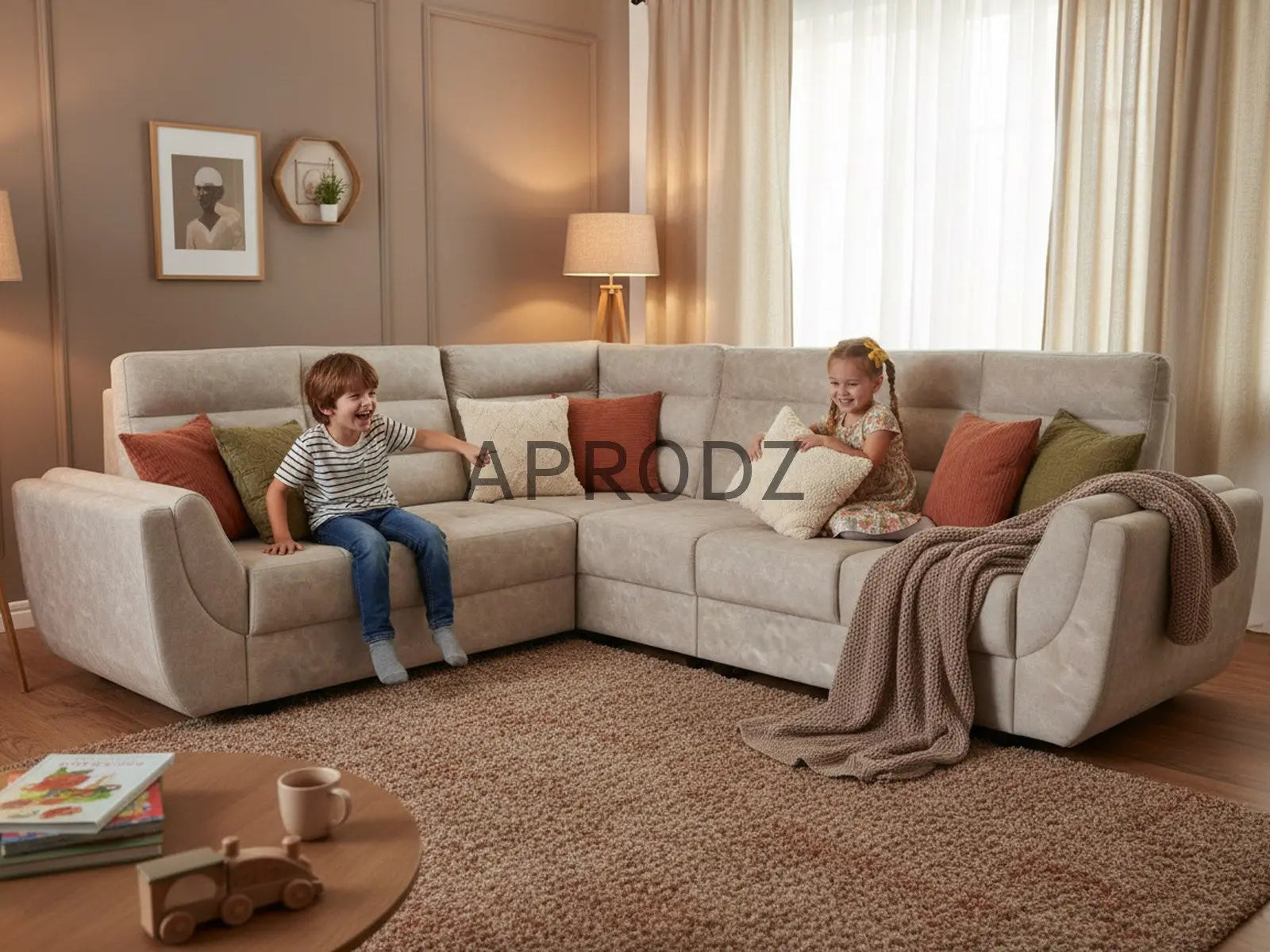 L-Shaped Sectional 6-Seater Sofa with Tufted Cushion Padded Armrest Perfect Fabric Corner Sofa for Guests Living Room, Drawing Room, Office & Lounge (Light Grey) 