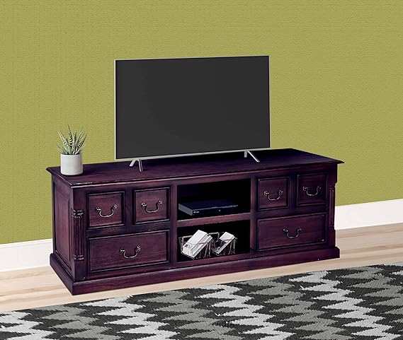Mango Wood Sulla LED TV Stand Entertainment Unit Storage TV Cabinet for Living Room (Walnut Finish) 