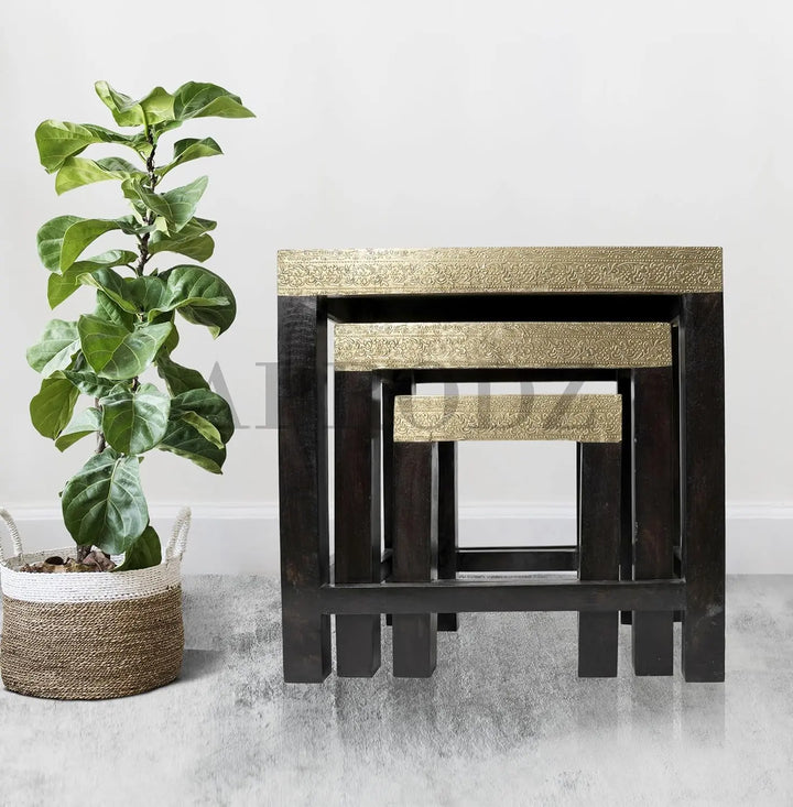 Translation missing: en.APRODZ Wooden Nesting Table Set of 3 Stools Portable Bedside End Table for Living Room Furniture (Multicolor)