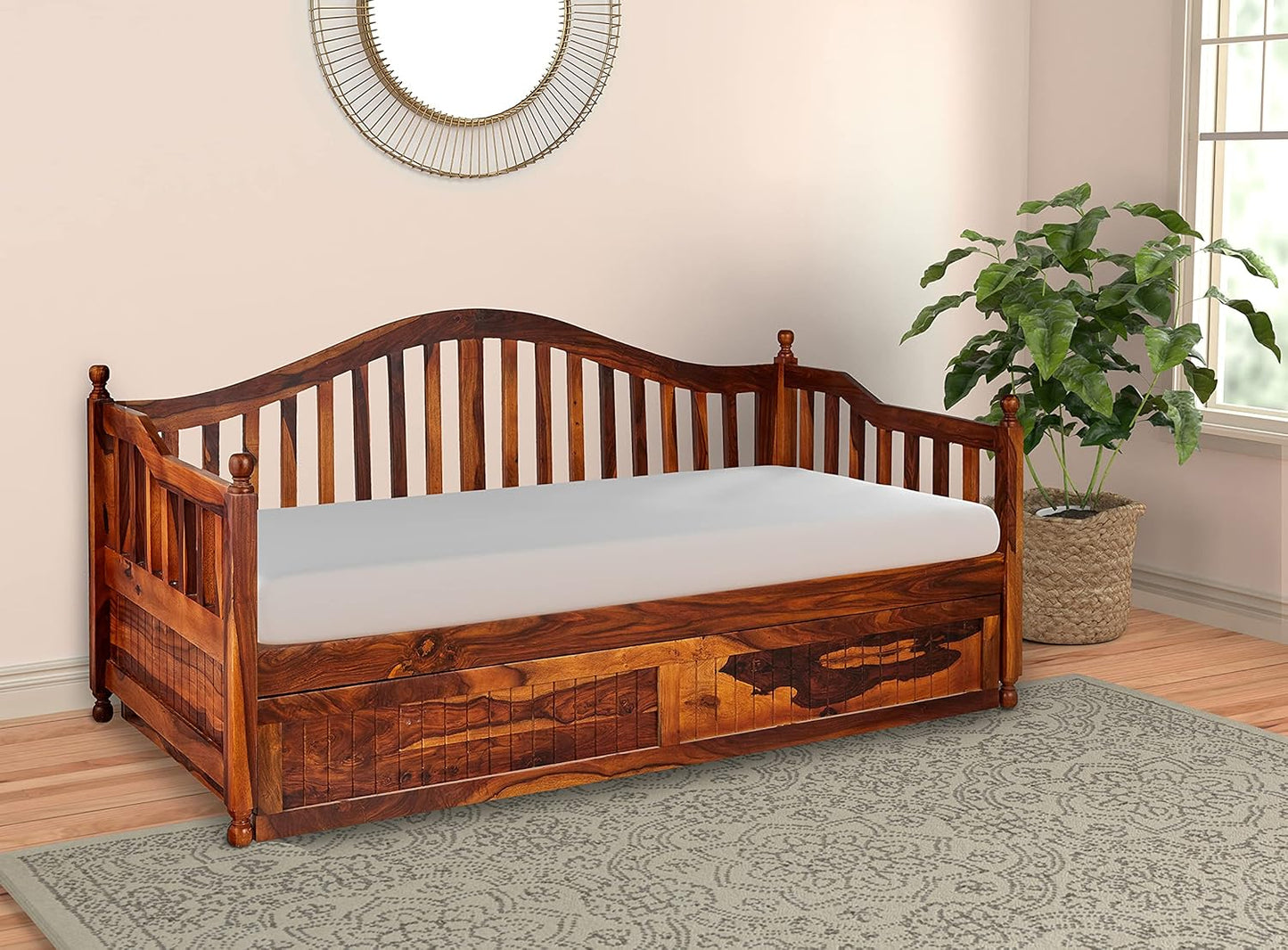 Drummo Sheesham Wood Daybed with Trundle Bed