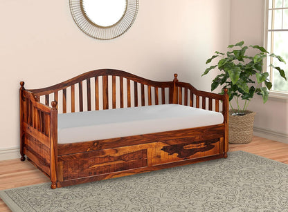 Drummo Sheesham Wood Daybed with Trundle Bed