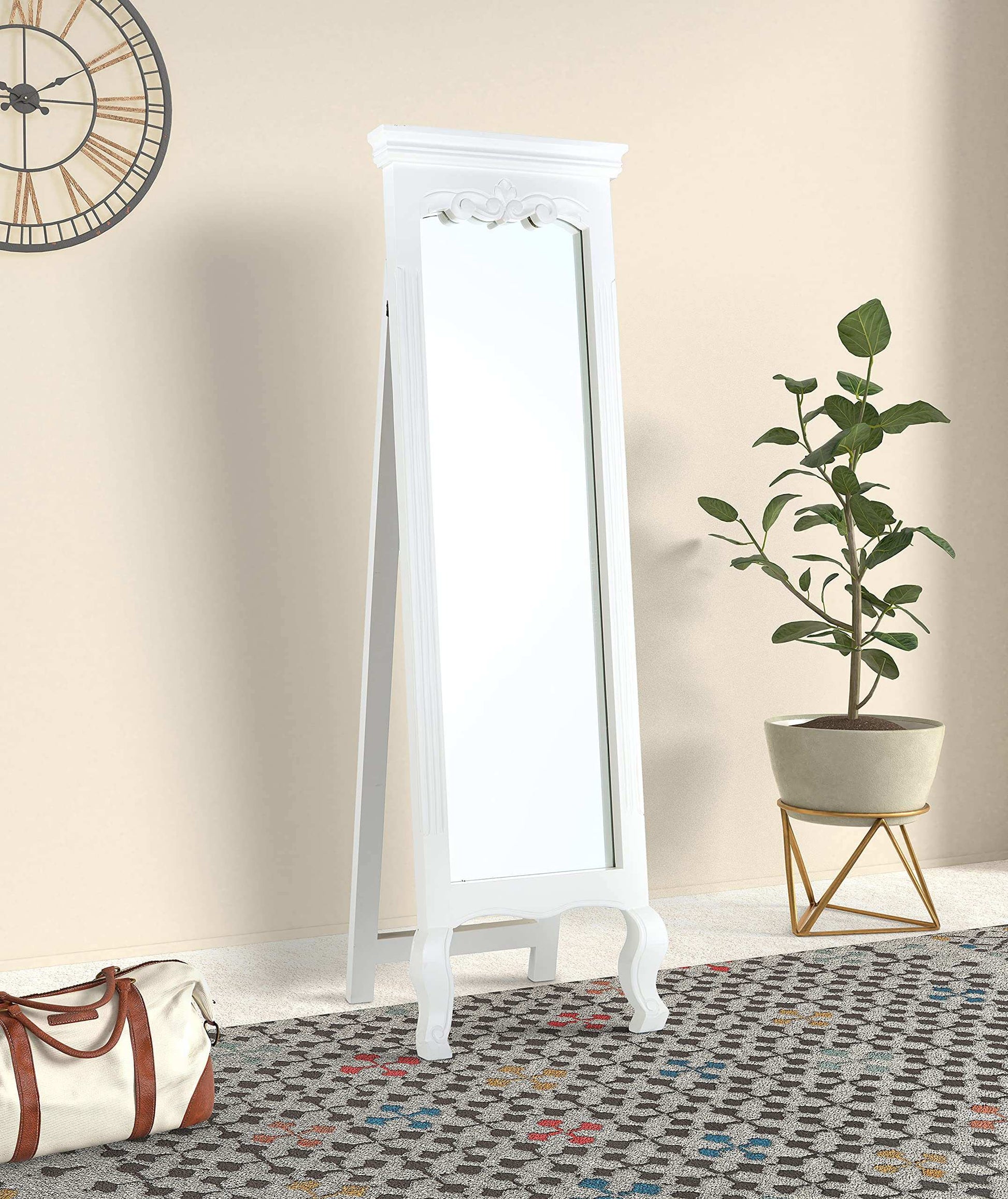 Mango Wood Home Decorative Thalo Standing Long Mirror for Living Room 