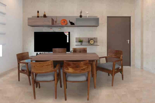 Solid Teak Wood 6 Seater Dining Table Set with Chairs | Premium Wooden Dining Set for Home, Kitchen & Dining Room | Handcrafted Furniture with Natural Finish