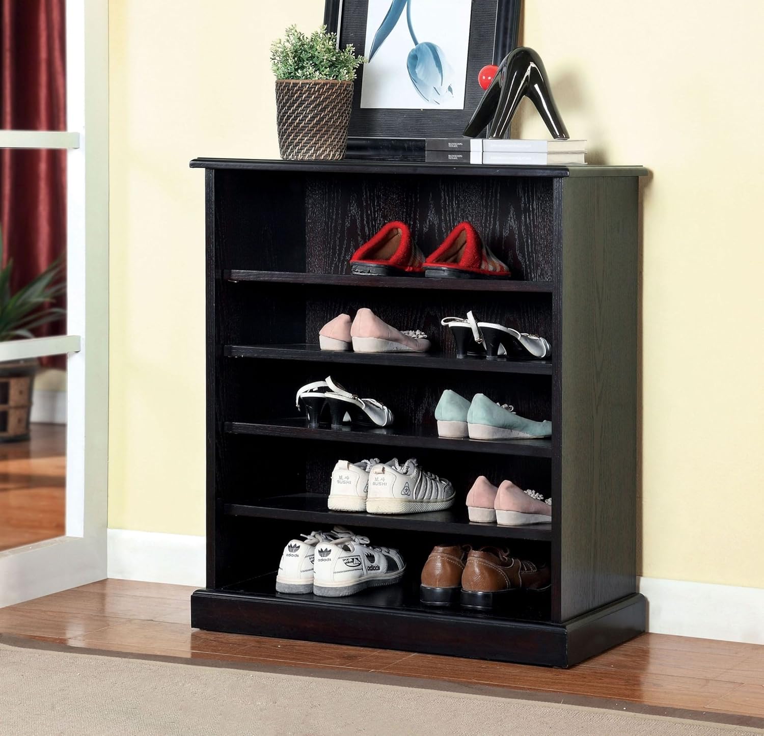 APRODZ Mango Wood Elois Shoe Cabinet for Home | Shoe Rack Organiser | Black Finish