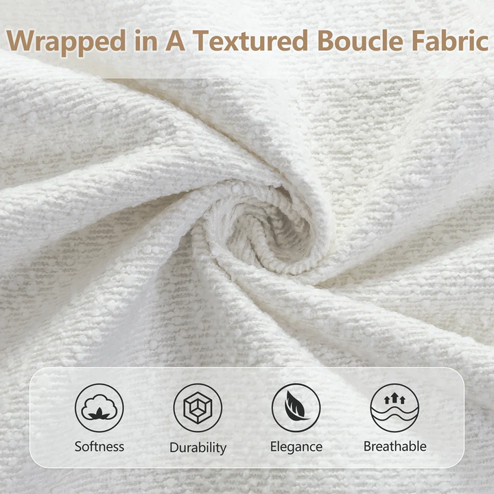 Translation missing: en.Boucle Fabric Upholstered Platform Bed with Two Removable Pillow Headboard, White Finish 