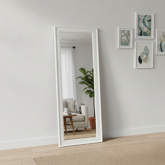 Tall White Full Length Mirror 52×160 cm | Slim Floor Standing Full Body Dressing Mirror | Modern White Frame Mirror for Bedroom, Living Room, Hallway & Studio 