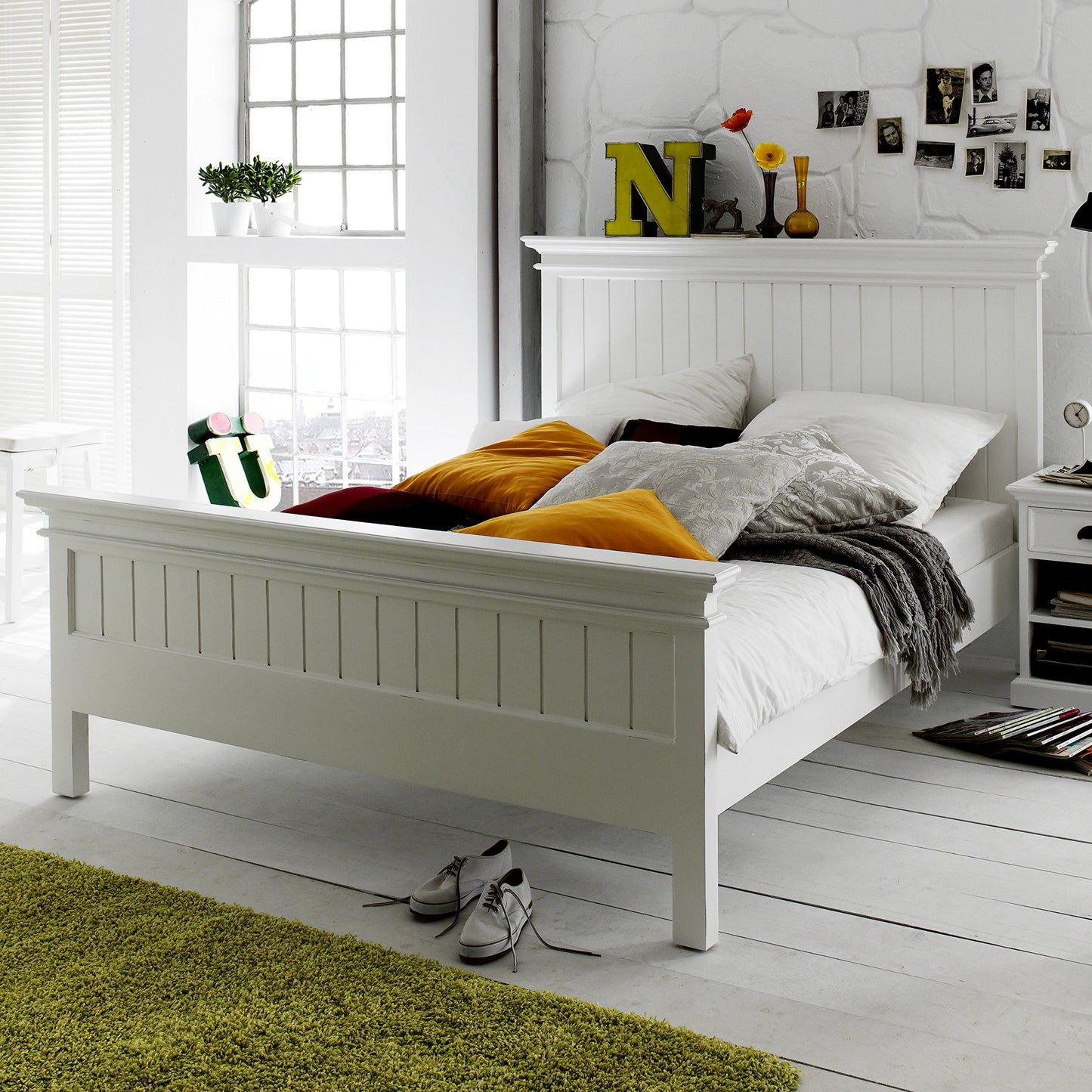 APRODZ Solid Wood Without Storage King Size Clemons Bed for Bedroom Stylish | White Finish