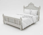 Hand-Carved French Cane Bed - Exquisite Artisan Design - Premium Queen Size Mango Wood in Light Grey 