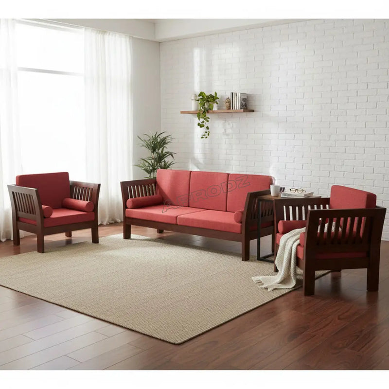 Mocko Sheesham Wood 3+1+1 Seater Sofa Set with Cushions for Living Room 