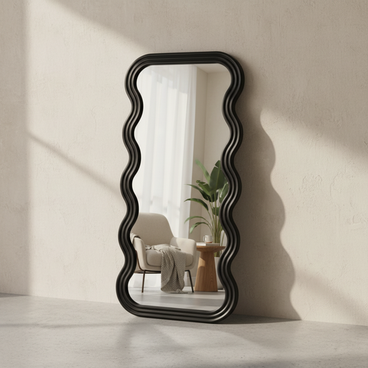 Full Length Wave Mirror | Modern Wavy Frame Full Body Floor Mirror | Decorative Standing Dressing Mirror for Bedroom, Living Room & Studio Décor 