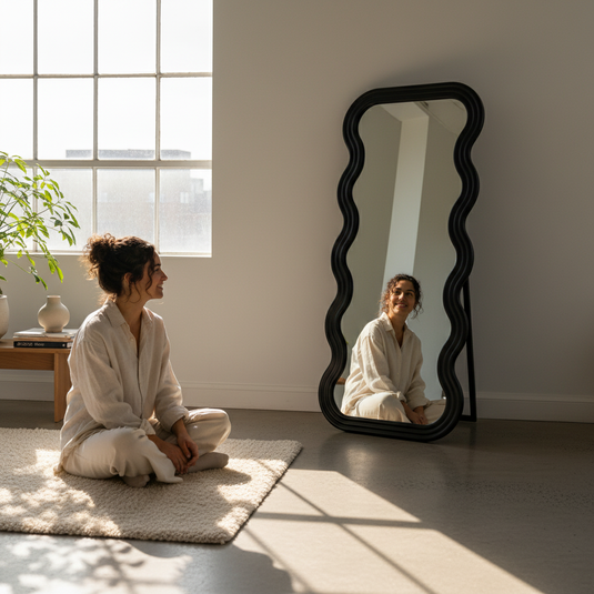 Translation missing: en.Full Length Wave Mirror | Modern Wavy Frame Full Body Floor Mirror | Decorative Standing Dressing Mirror for Bedroom, Living Room &amp; Studio Décor 
