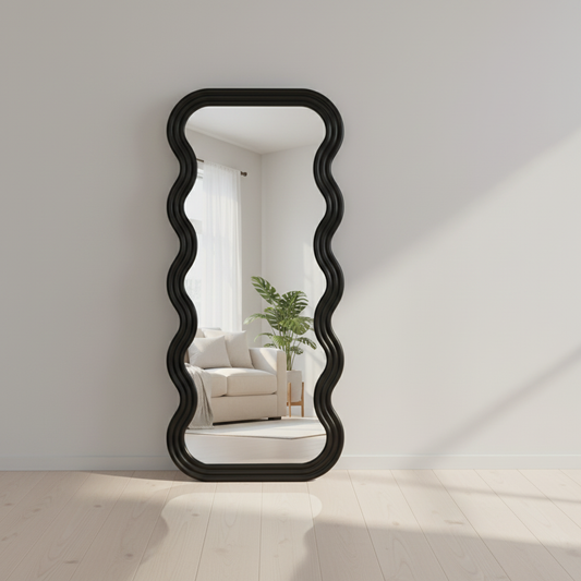 Full Length Wave Mirror | Modern Wavy Frame Full Body Floor Mirror | Decorative Standing Dressing Mirror for Bedroom, Living Room & Studio Décor 