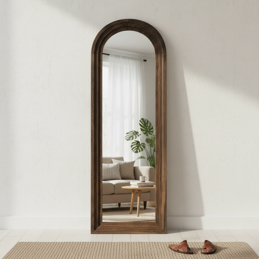 Rustic Arched Distressed Wood Mirror Full-length Floor Mirror | Vintage Farmhouse Style Full Body Dressing Mirror for Bedroom, Living Room & Hallway Decor 
