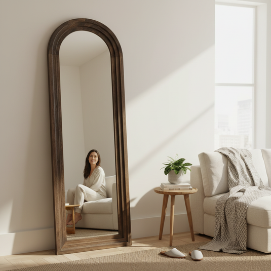 Translation missing: en.Rustic Arched Distressed Wood Mirror Full-length Floor Mirror | Vintage Farmhouse Style Full Body Dressing Mirror for Bedroom, Living Room &amp; Hallway Decor 