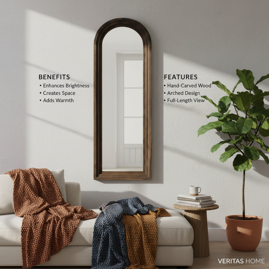 Translation missing: en.Rustic Arched Distressed Wood Mirror Full-length Floor Mirror | Vintage Farmhouse Style Full Body Dressing Mirror for Bedroom, Living Room &amp; Hallway Decor 