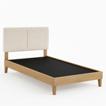 Bennett Bed with Wooden FramePlatform Bed Frame Upholstered Headboard, No Box Spring Needed, Wooden Slat Support Beige Fabric 
