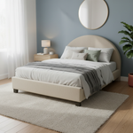 Upholstered Bed Frame, Green Fabric with Wooden Construction, Arched Headboard Platform Bed 