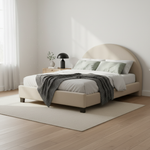 Upholstered Bed Frame, Green Fabric with Wooden Construction, Arched Headboard Platform Bed 