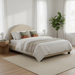 Upholstered Bed Frame, Green Fabric with Wooden Construction, Arched Headboard Platform Bed 
