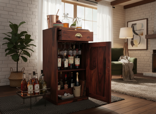 Sheesham Wood Benger Bar Cabinet for Home, brown, standard 